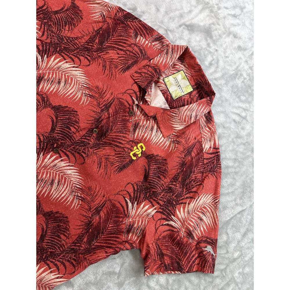 Tommy Bahama USC Trojans Men XL Camp Palm Leaf Hawaiian Silk Embroidered Shirt